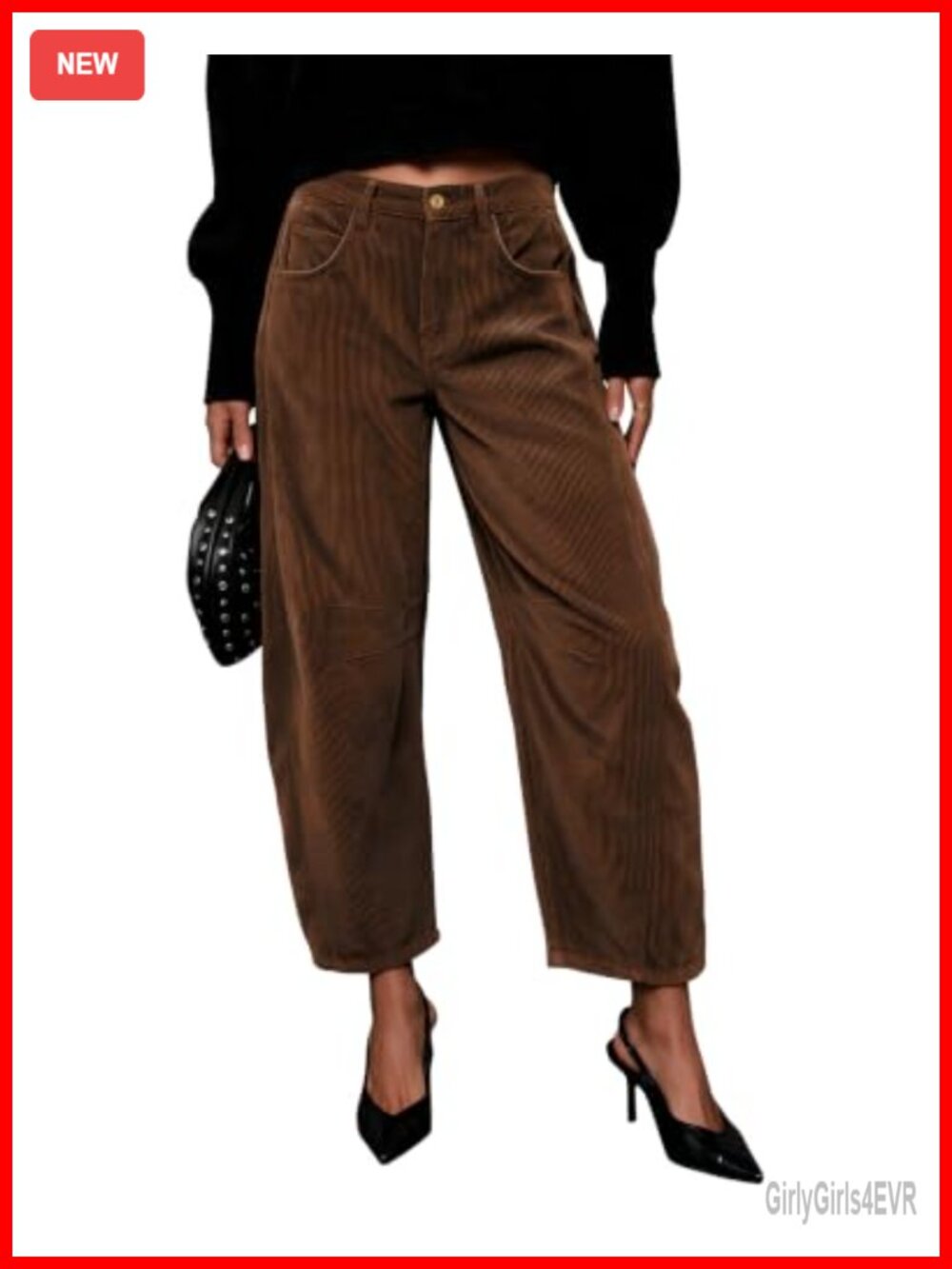High Waisted Barrel Wide Leg Corduroy Pants with Pockets